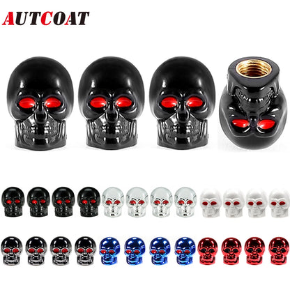 Skull Style Tire Valve Stem Caps Set of 4