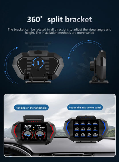 OBD + GPS P24 Car Head-Up Display (HUD) – Digital Speedometer with On-Board Computer