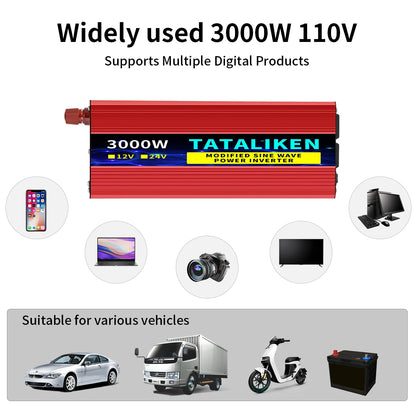 12V DC to 110V AC Power Inverter – Modified Sine Wave, 500W–4000W with LED Voltage Display