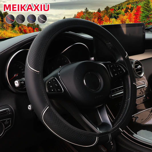 Leather Embossed Steering Wheel Cover with Red and Blue Trim
