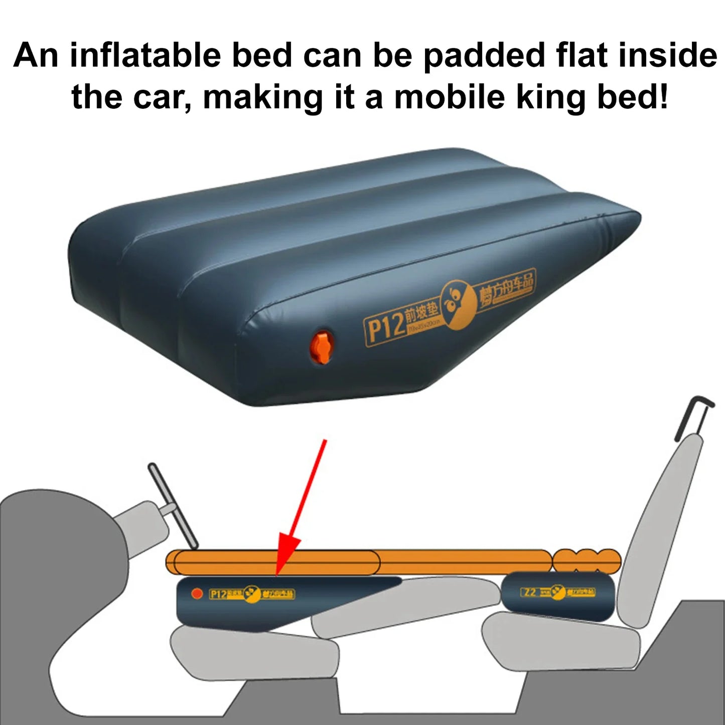 Car Travel Inflatable Mattress & Front Slope Pad – Air Bed Seat Gap Cushion for Self-Driving