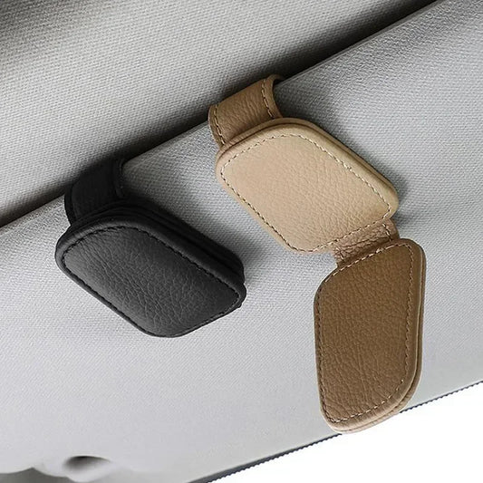 Magnetic Leather Sunglasses & Ticket Holder Clip – Car Sunshade Accessory