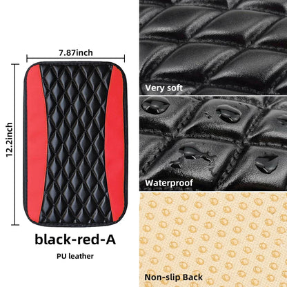 Universal PU Leather Car Armrest Cover Mat – Non-Slip Central Armrest Box Pad (Black)