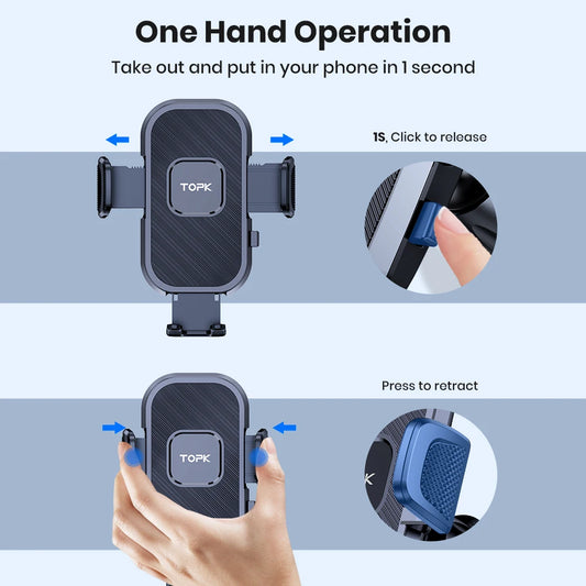 Universal Car Phone Holder for Dashboard with 360 Degree Rotation Anti Slip Grip and Adjustable Arm