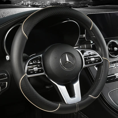 All Season Diamond Pattern Leather Steering Wheel Cover for 14.5 to 15 Inch Wheels