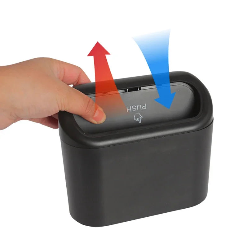 Compact Hanging Car Trash Bin with Lid Push to Open Design for Clean and Organized Interiors
