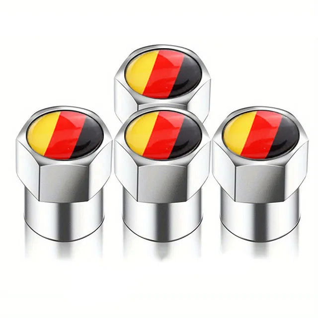 Universal Metal Tire Valve Caps Set of 4 with Rubber Seal Dust Protection