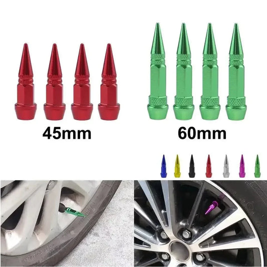 Bullet Style Tire Valve Caps Set of Four Universal Fit for Car Motorcycle and Bicycle