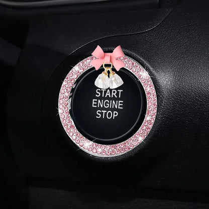 Rhinestone Bow Bell Car Start Switch Button Cover – Decorative Diamond Sticker Ring Trim