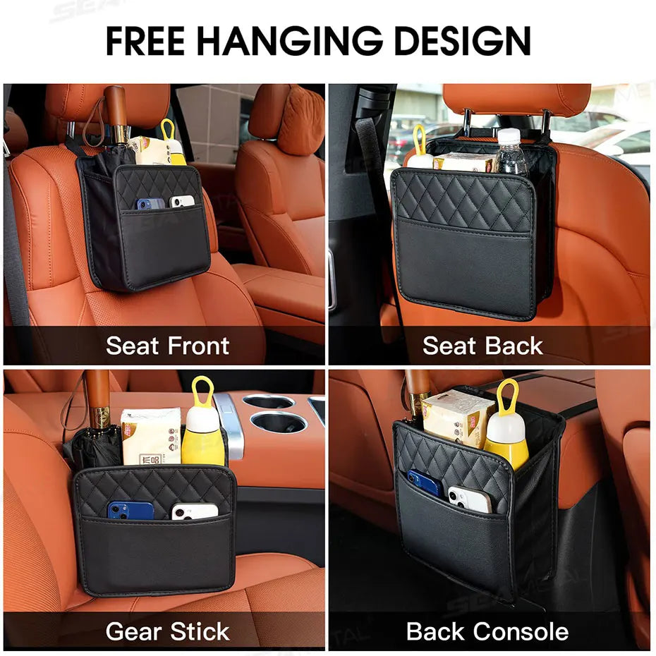 Car Seat Back Storage Box – Universal Hanging Headrest Organizer with Foldable Pockets