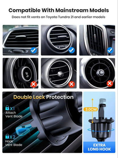 Universal Car Phone Holder for Air Vent with Gravity Clamp Design