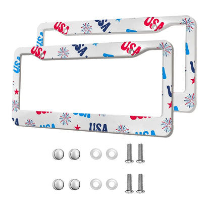 2-Pack Aluminum Alloy License Plate Frames – American Flag Design with Screws, Fits U.S. Plates