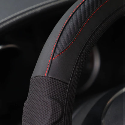 Carbon Fiber Pattern Silicone Leather Steering Wheel Cover for 14.5 to 15 Inch Wheels