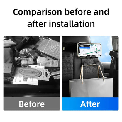 Car Headrest Hook with Phone Holder – Back Seat Organizer and Mobile Stand