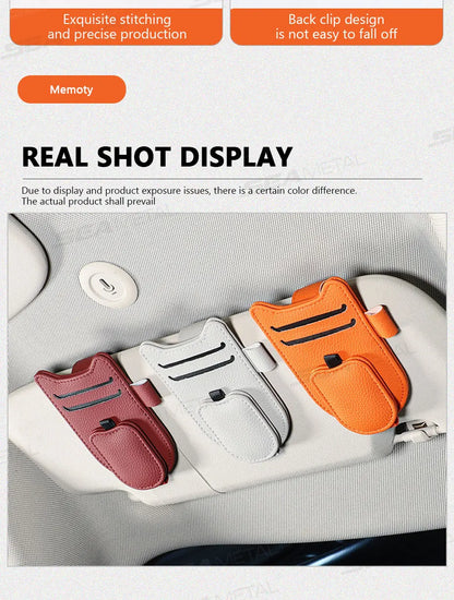 SEAMETAL Magnetic Car Sun Visor Glasses Holder – Luxury Leatherette Universal Sunglasses Hanger Clip