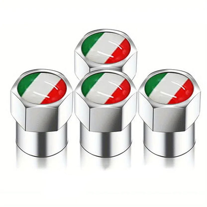 Universal Metal Tire Valve Caps Set of 4 with Rubber Seal Dust Protection