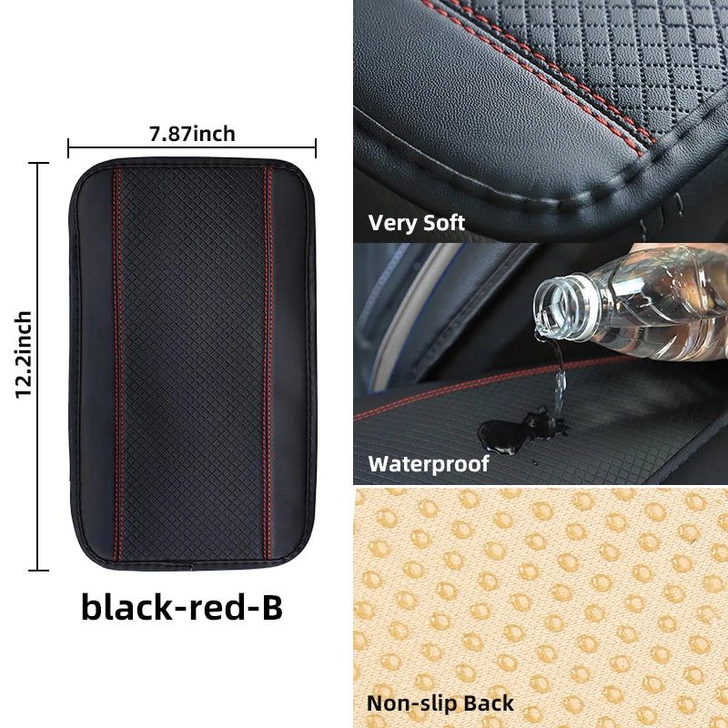 Universal PU Leather Car Armrest Cover Mat – Non-Slip Central Armrest Box Pad (Black)