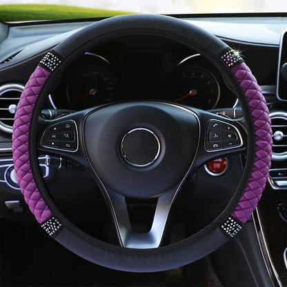 Luxury Diamond Embroidered Leather Steering Wheel Cover