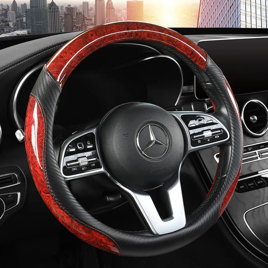 Peach Wood Grain Steering Wheel Cover for 14.5 to 15 Inch Wheels