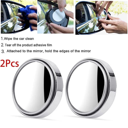 2PCS 360° Adjustable Blind Spot Round Mirrors – Wide Angle Auxiliary Rearview Convex Mirrors