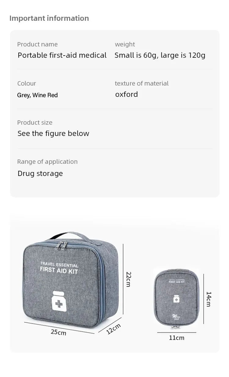 Portable Family First Aid Kit Travel and Home Medical Storage Bag