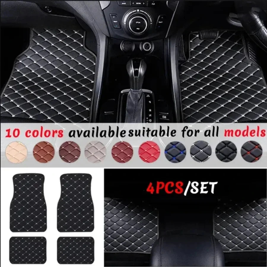 4PCS Universal PU Leather Car Floor Mats – Waterproof Front & Rear Foot Pad Protector Set