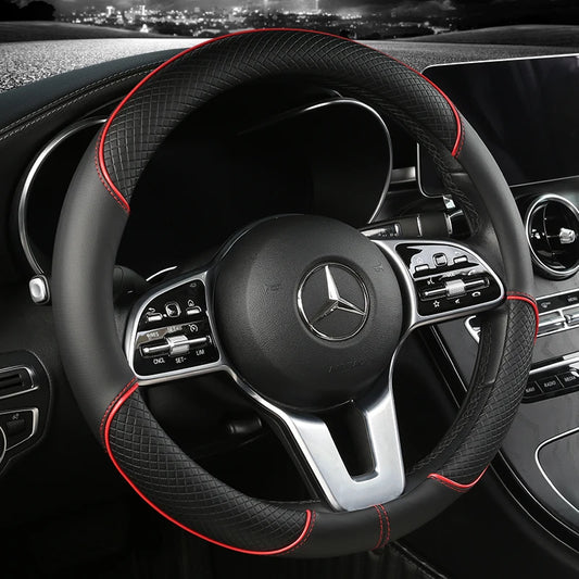 All Season Diamond Pattern Leather Steering Wheel Cover for 14.5 to 15 Inch Wheels