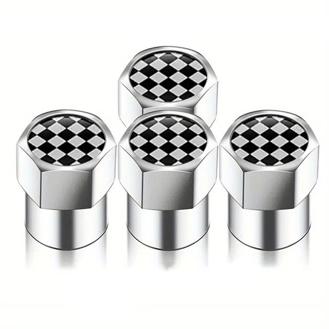 Universal Metal Tire Valve Caps Set of 4 with Rubber Seal Dust Protection