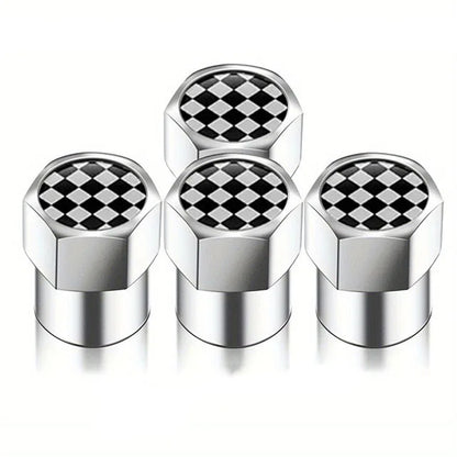 Universal Metal Tire Valve Caps Set of 4 with Rubber Seal Dust Protection