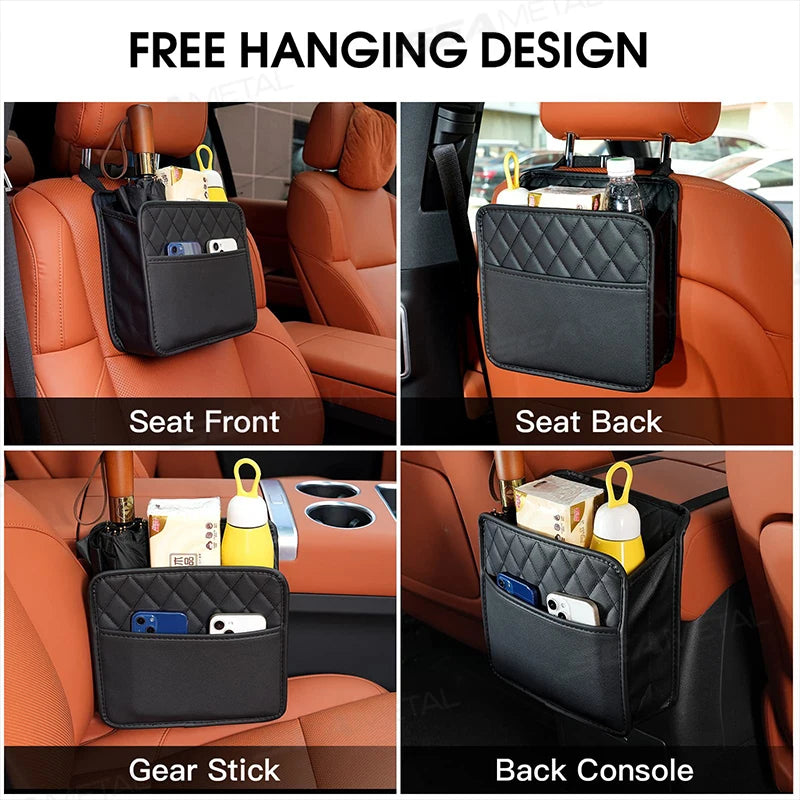 Car Seat Back Storage Box – Universal Hanging Headrest Organizer with Foldable Pockets