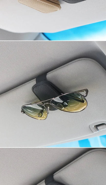 Magnetic Leather Sunglasses & Ticket Holder Clip – Car Sunshade Accessory