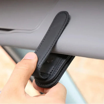 Magnetic Leather Sunglasses & Ticket Holder Clip – Car Sunshade Accessory