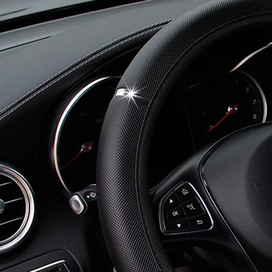 Leather Metal Strip Sporty Pop Steering Wheel Cover – Fits 14.5-15 Inch Wheels