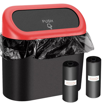 Compact Hanging Car Trash Bin with Lid Push to Open Design for Clean and Organized Interiors