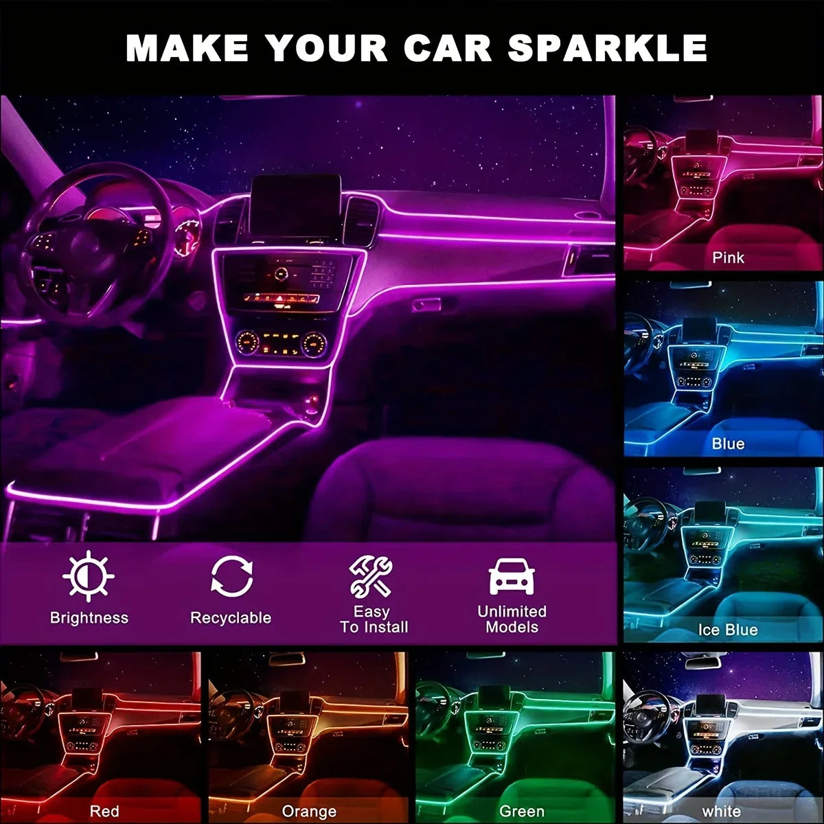 LED RGB Fiber Optic Interior Light Strip with Remote