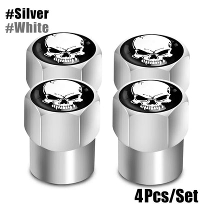 Skull Tire Valve Stem Cap Set of Four Dustproof and Corrosion Resistant Universal Fit for Car Bicycle Truck and Motorcycle