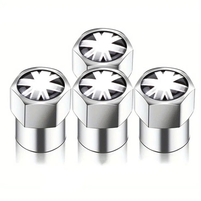 Universal Metal Tire Valve Caps Set of 4 with Rubber Seal Dust Protection