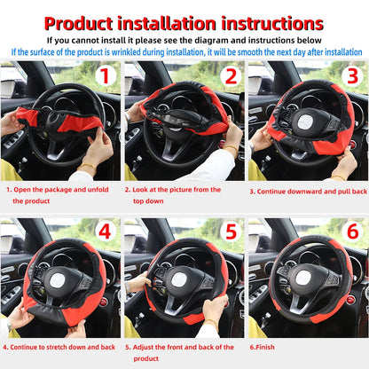 Carbon Fiber PU Leather Steering Wheel Cover for 14.5 to 15 Inch Wheels
