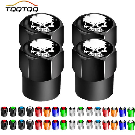Skull Tire Valve Stem Cap Set of Four Dustproof and Corrosion Resistant Universal Fit for Car Bicycle Truck and Motorcycle