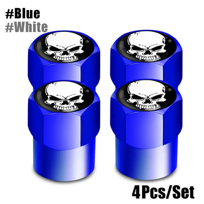 Skull Tire Valve Stem Cap Set of Four Dustproof and Corrosion Resistant Universal Fit for Car Bicycle Truck and Motorcycle
