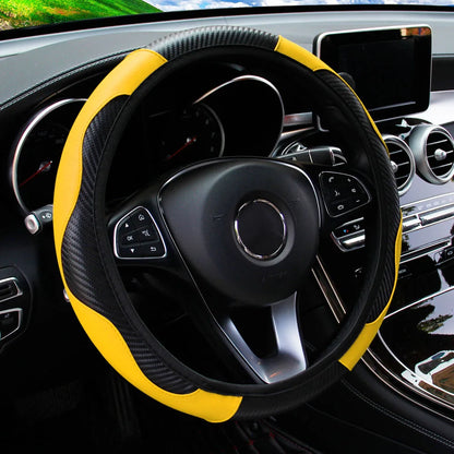 Carbon Fiber PU Leather Steering Wheel Cover for 14.5 to 15 Inch Wheels