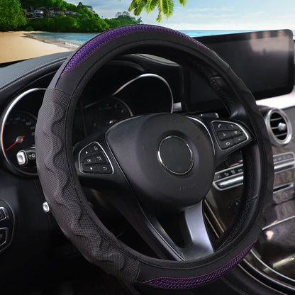 Carbon Fiber Pattern Silicone Leather Steering Wheel Cover for 14.5 to 15 Inch Wheels