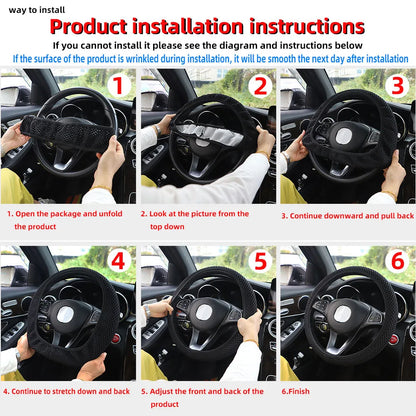 Carbon Fiber Pattern Silicone Leather Steering Wheel Cover for 14.5 to 15 Inch Wheels