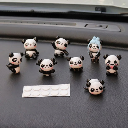 Mini Panda Dashboard Decor Set – 8 Piece Cute Interior Accessories