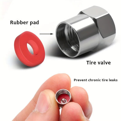 Universal Metal Tire Valve Caps Set of 4 with Rubber Seal Dust Protection
