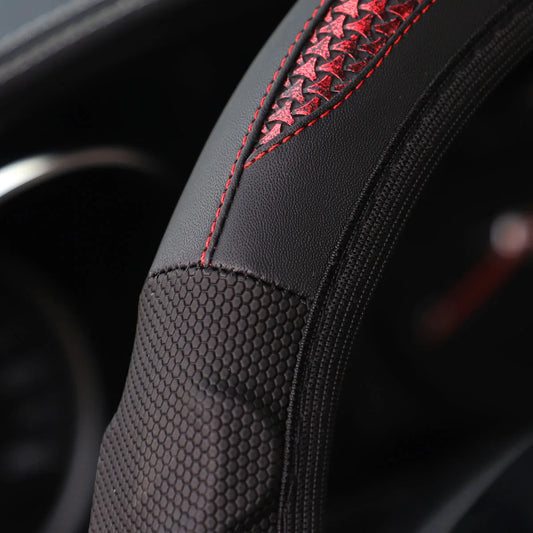 Carbon Fiber Pattern Silicone Leather Steering Wheel Cover for 14.5 to 15 Inch Wheels