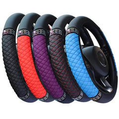 Luxury Diamond Embroidered Leather Steering Wheel Cover