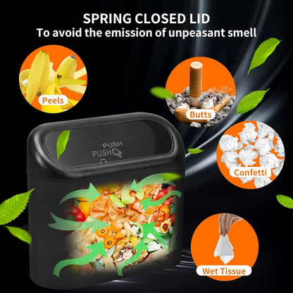 Compact Hanging Car Trash Bin with Lid Push to Open Design for Clean and Organized Interiors