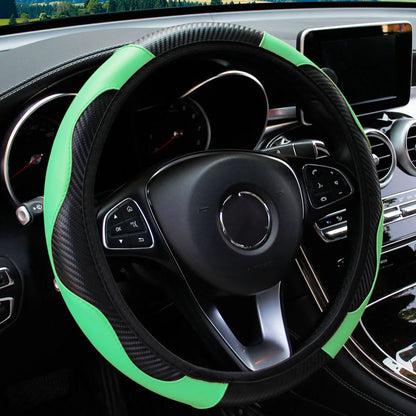 Carbon Fiber PU Leather Steering Wheel Cover for 14.5 to 15 Inch Wheels