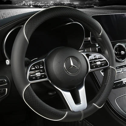 All Season Diamond Pattern Leather Steering Wheel Cover for 14.5 to 15 Inch Wheels